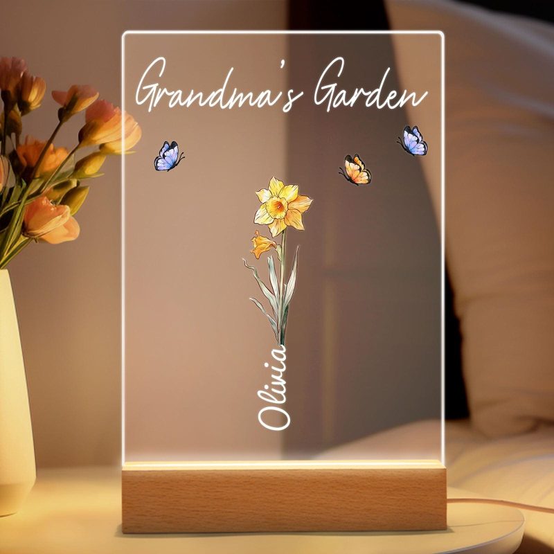 Personalized Grandma’s Garden Night Light Birth Month Flower Gift for Her