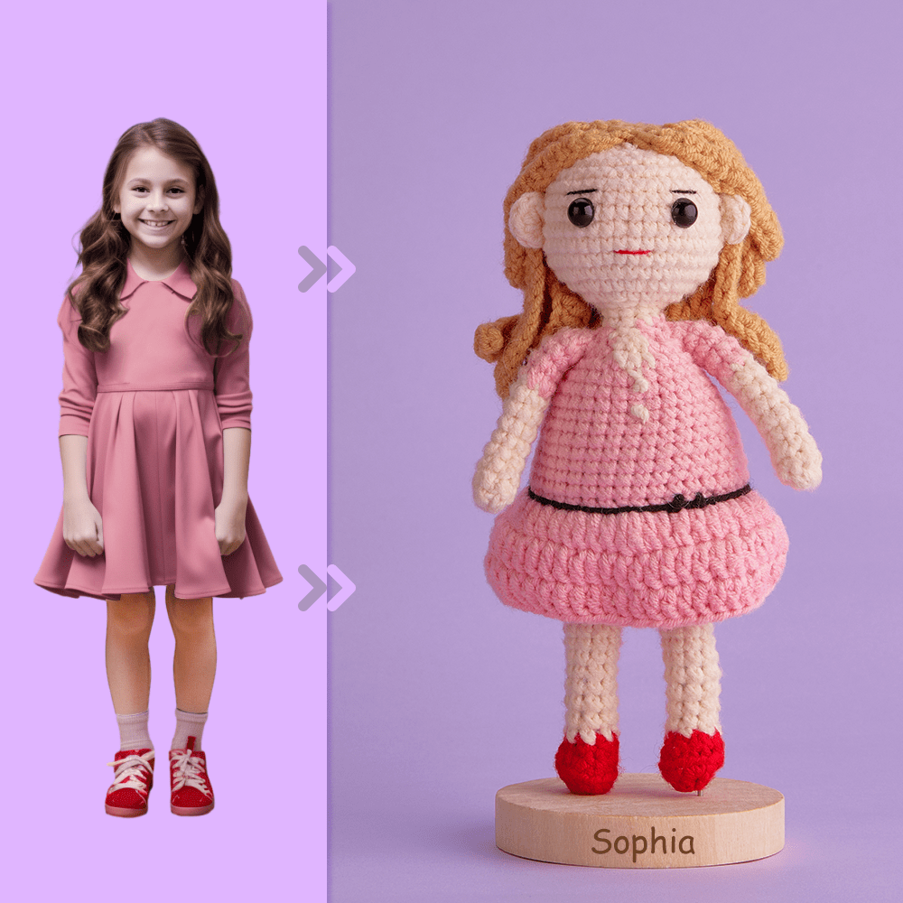 Full Body Customizable 1 Person Custom Crochet Doll Personalized Gifts Handwoven Mini Dolls - Girl in Pink Skirt - Image 2
