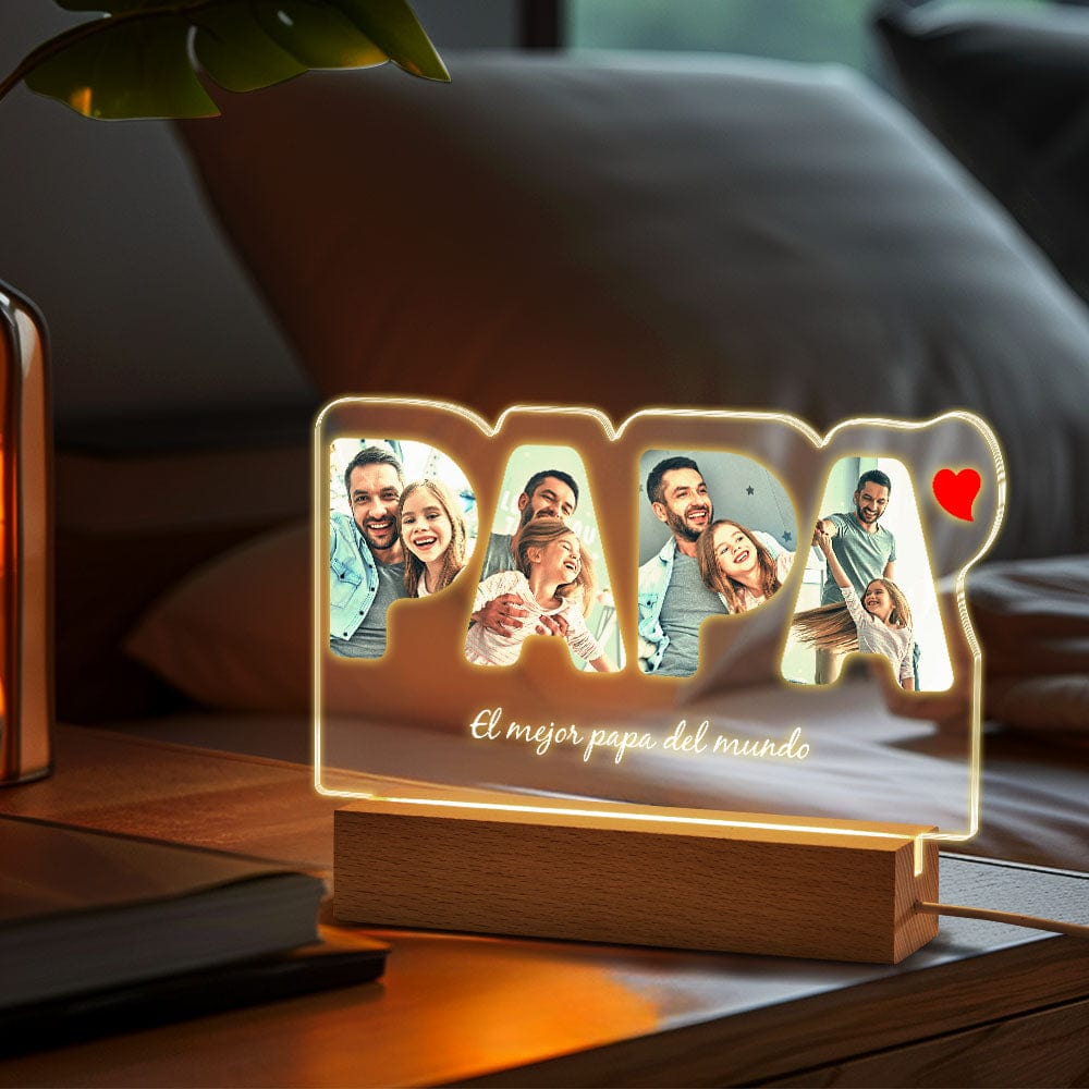 Custom Photo PAPA Night Lamp Personalized Acrylic LED Night Light with Text Father's Day Gifts For Him - Image 2