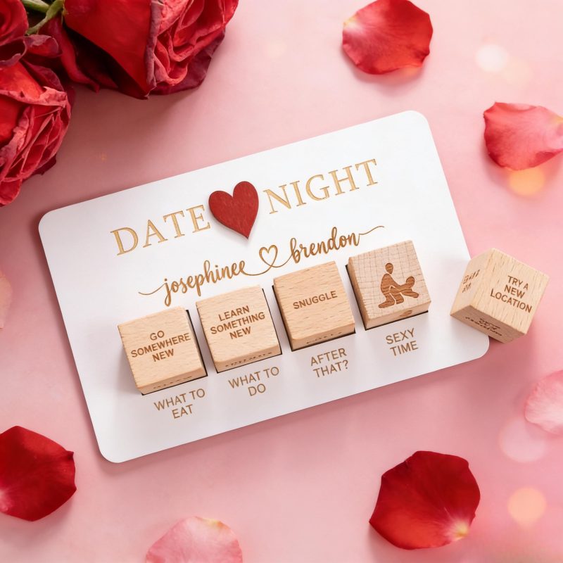 Wooden Dice Naughty Couple Dice Game for Him Funny Portable Couple Dice Kit for Adults Women Men Husband Girlfriend Boyfriend Valentine’s Day Bridal Wedding Shower