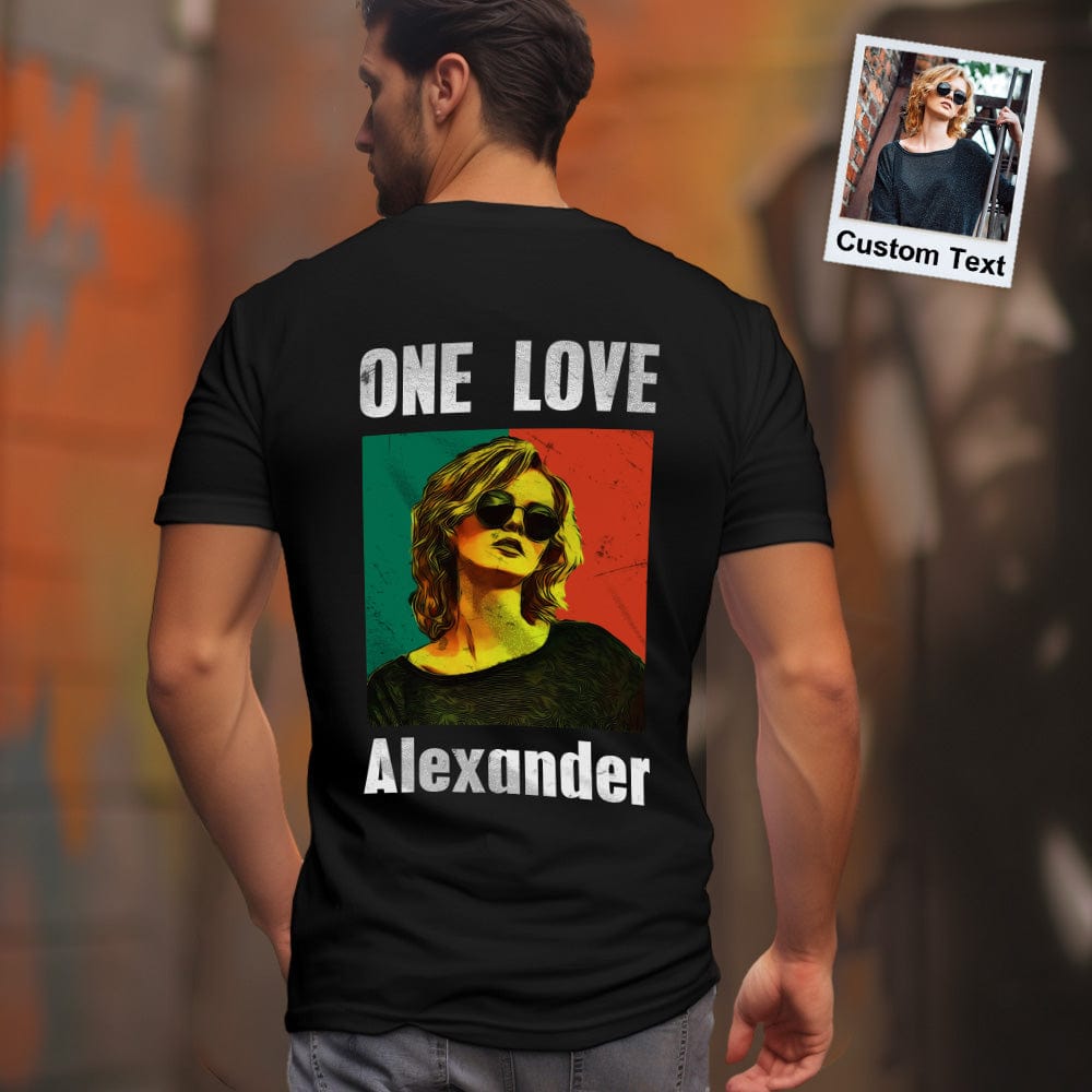 Custom Photo Vintage T-shirt Personalized Portrait Green and Red Rap Tee with Name