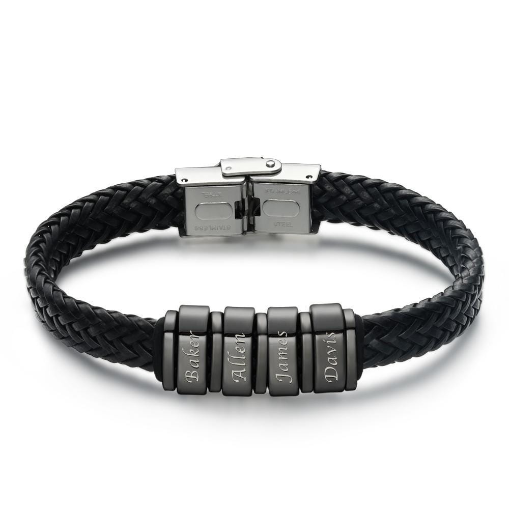 Personalized Bracelet for Men Leather Bracelet Gift for Dad Kids Name Bracelet 1-6 Charms - Image 3
