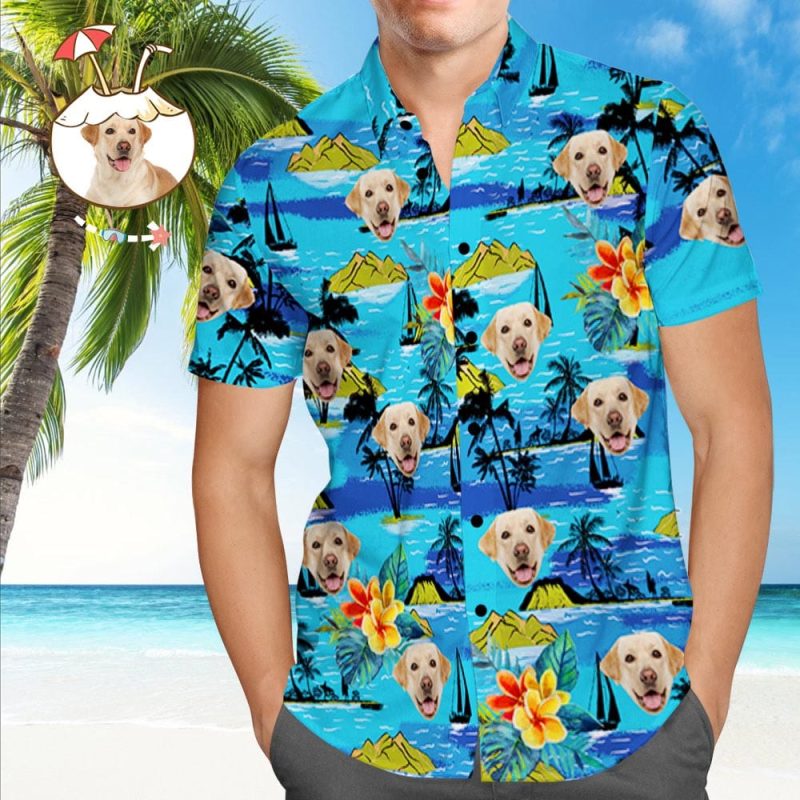 Custom Dog Face Hawaiian Shirt Custom Tropical Shirts Men’s All Over Print Hawaiian Shirt