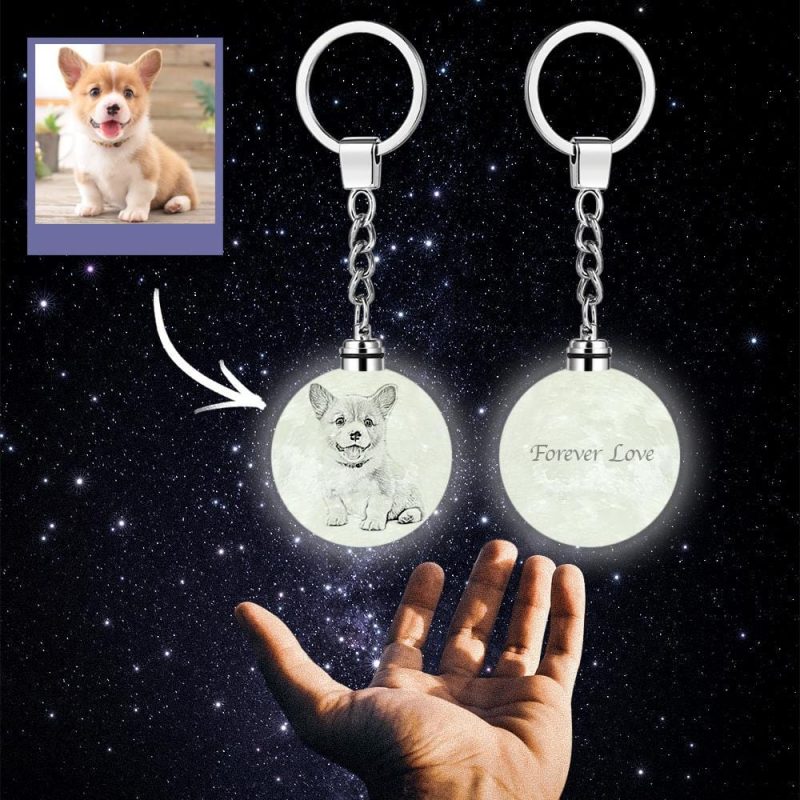 Photo Moon Lamp Keychain Personalized 3D Printed Memorial Gifts