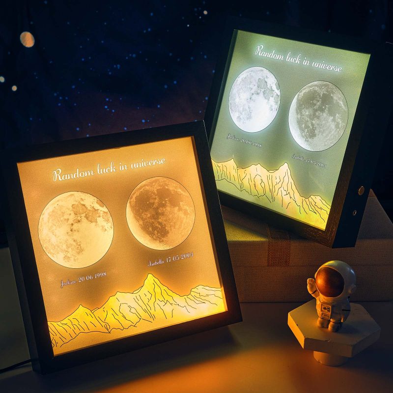 Custom Photo Birth Moon Phase Night Light Warm Adjustable LED Box Lamp Love Gift