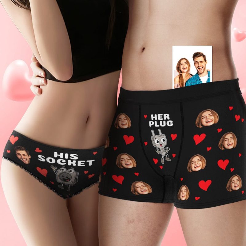 Custom Face Couple Underwear Personalized Boxer Briefs and Panties Valentine’s Day Gifts