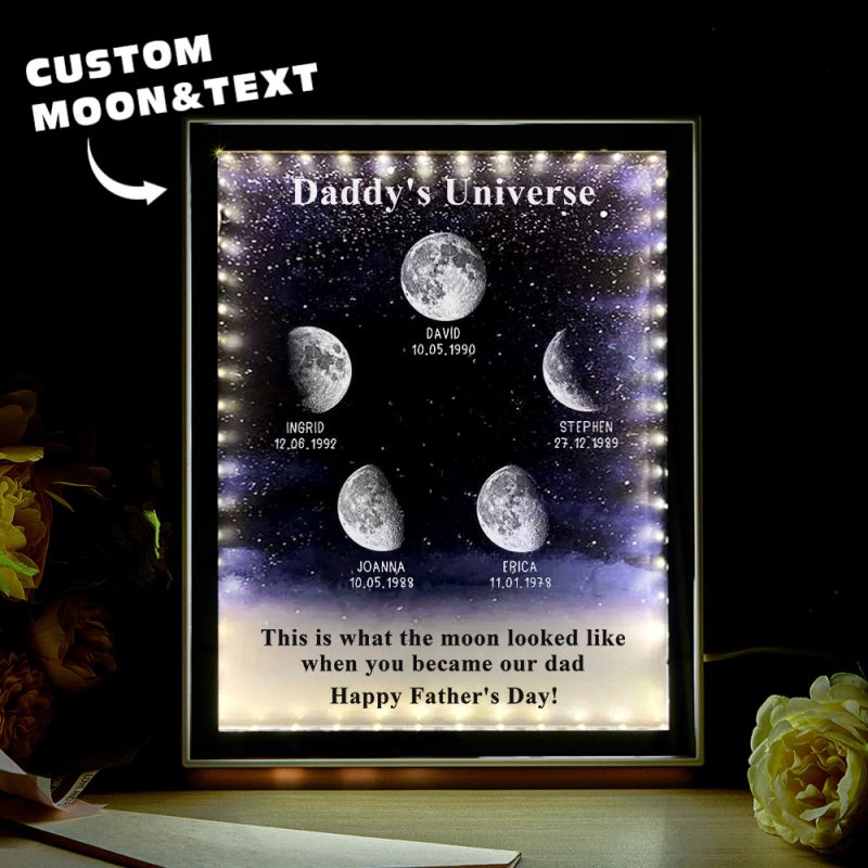 Starry Night Customize Birth Moon Phase Mirror Light Box Father’s Day Gifts Daddy’s Universe