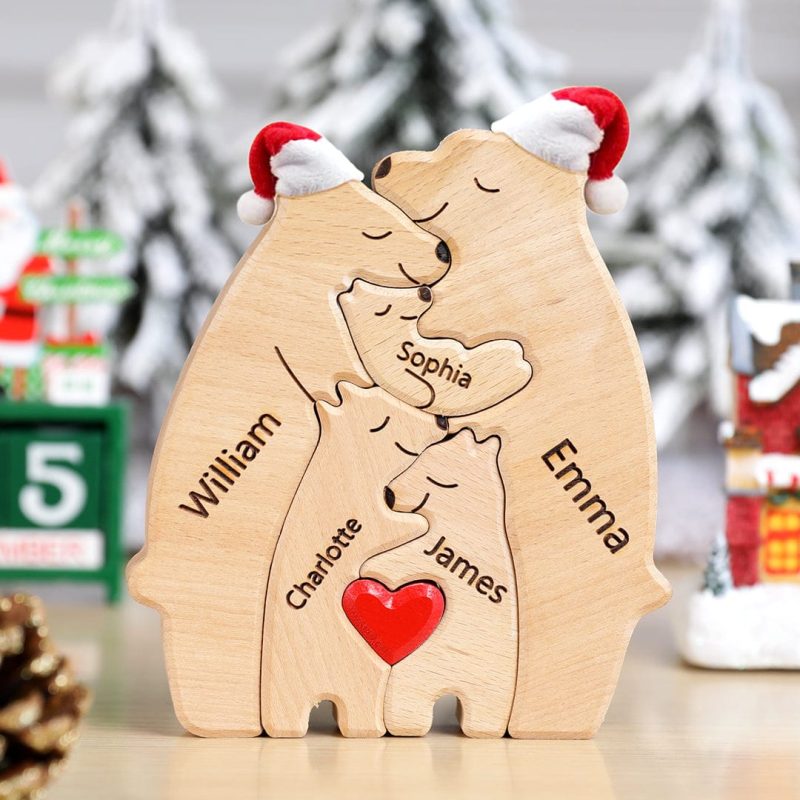 Christmas Gifts for Mother Custom Names Christmas Wooden Bears Family Puzzle Christmas Home Decor