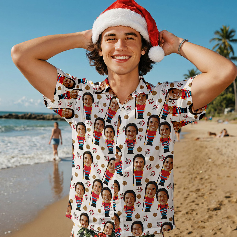 Custom Face Christmas Shirt Pattern with Nutcracker Shirt Xmas Gift for Family Friends Personalized Face Hawaiian Shirt Gift - SantaSocks - Image 2