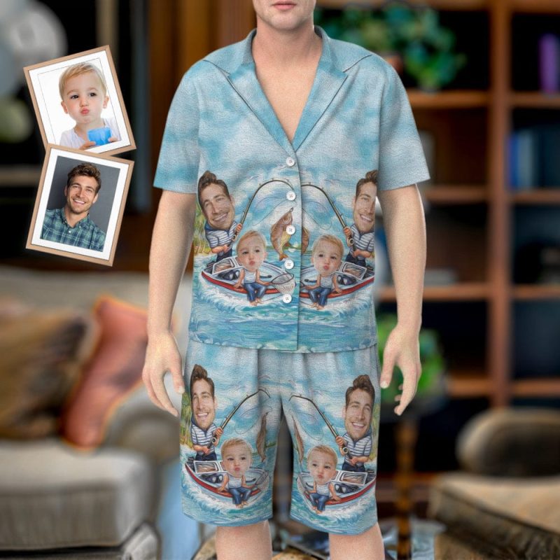 Custom Photo Pajamas Dad and Son Fishing Pajamas Set Personalized Father’s Day Gift