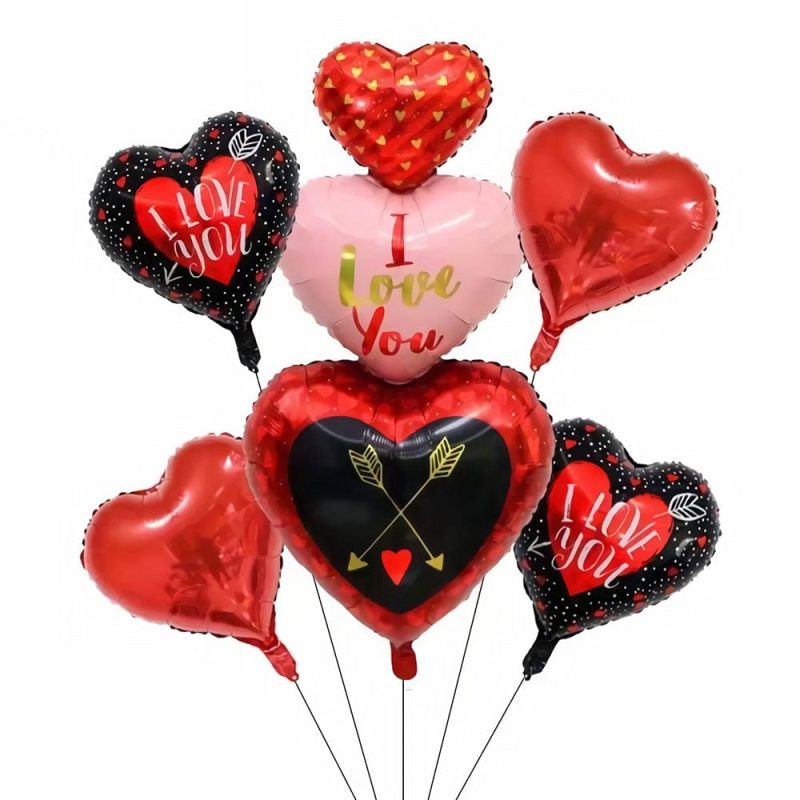 5PCS Heart Balloons Aluminum Film Love Balloons Set For Valentines Day Anniversary Wedding Party Decorations