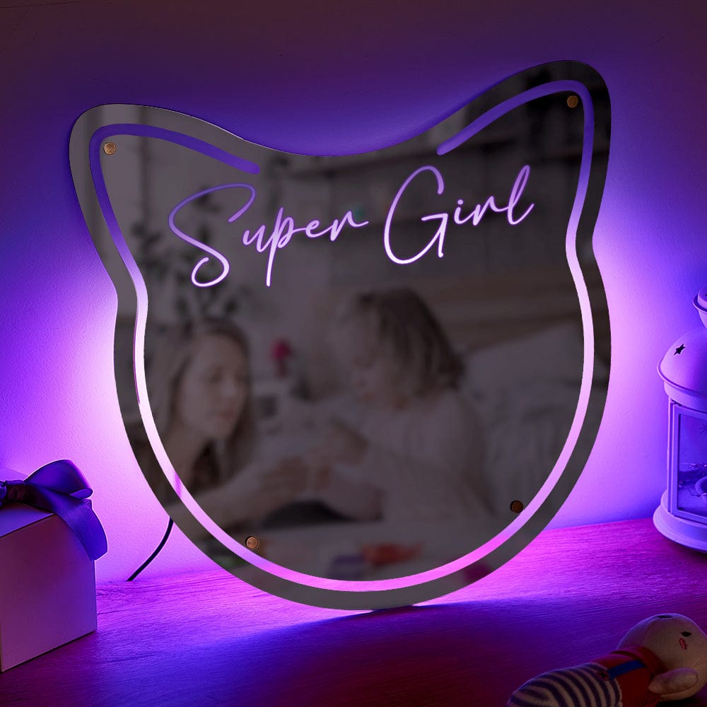 Custom Name Mirror Light Cat Colorful Lights Home Gift - Image 2