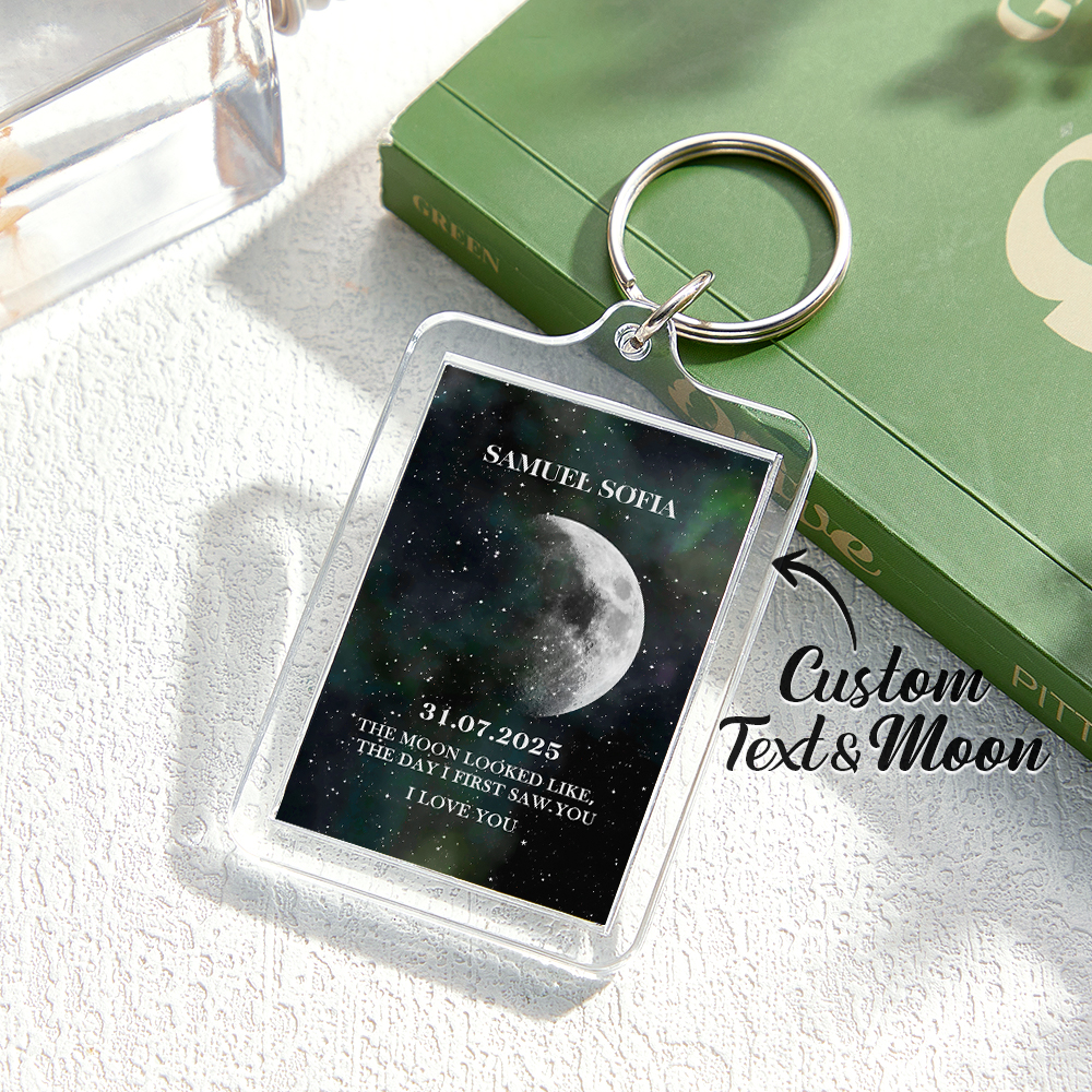 Custom Moon Phase Keychain Starry Sky Background Optional with Acrylic Shell