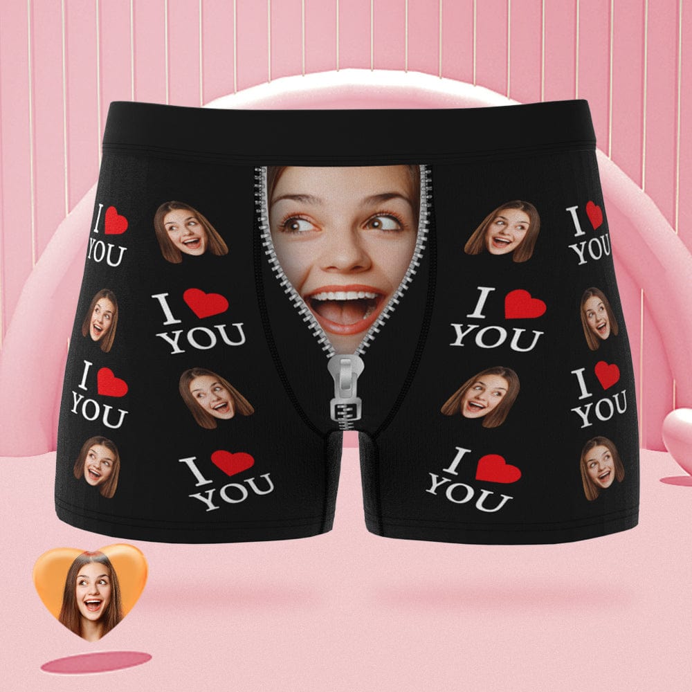 Custom Face Boxer Briefs I Love You Personalized Naughty Valentine's Day Gift for Him - Image 2