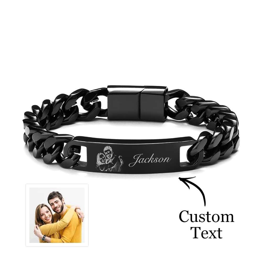 Custom Engraved Men's Bracelet Stainless Steel Photo Vintage Bracelet Jewelry-Black