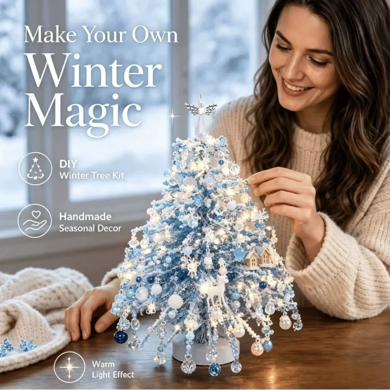 Beaded Mini Christmas Tree DIY Kit – Handmade Tabletop Holiday Decor with Angel Topper