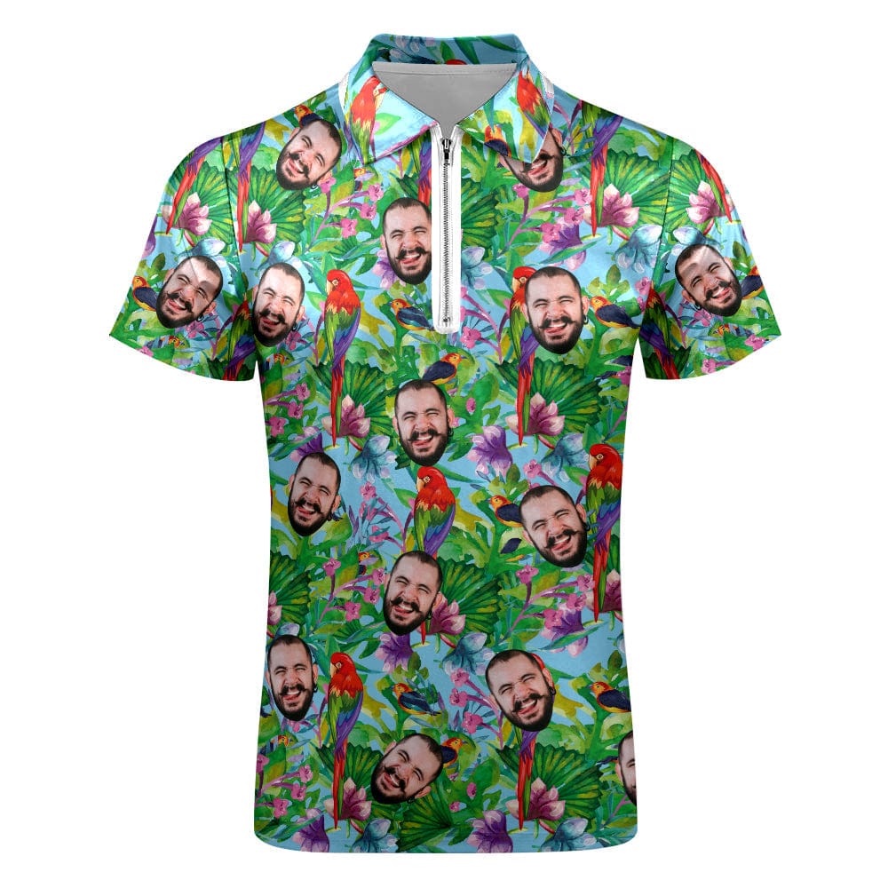 Custom Polo Shirt with Zipper Personalized Face Hawaiian Style Men's Polo Shirt for Him - Image 2