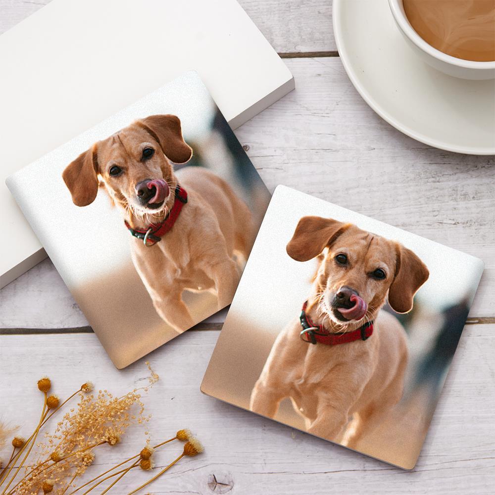 Pet Memorial Gift Photo Coaster with Dog Photo - Square - Image 2