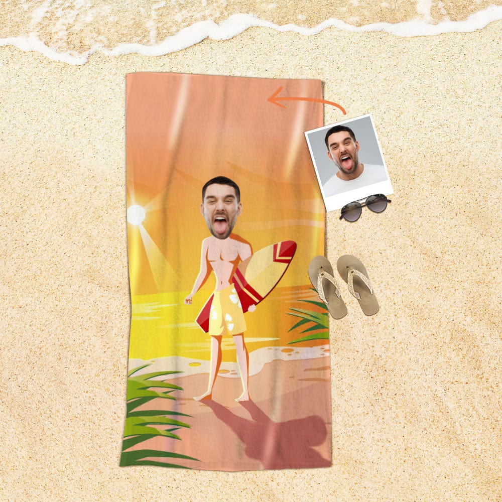 Custom Face Beach Towel Personalized Summer Surf Boy Beach Towel Funny Gift for Summer - Image 2