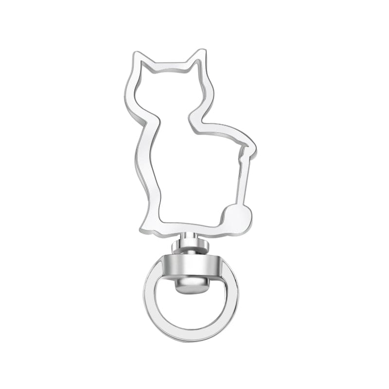 Cat-Shaped Swivel Snap Hook Keychain Metal Spring Snap Key Ring Silver