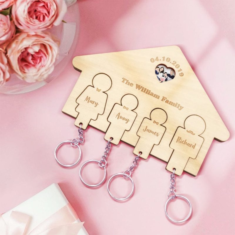 Custom Wooden Photo Couples Key Holder Personalized Name Home Decorative Gifts