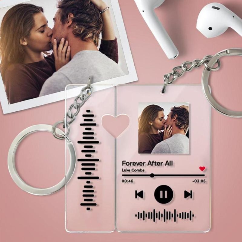 Custom Music Code Keychain Photo Keychain Gifts for Couple Heart Valentines Day Gifts