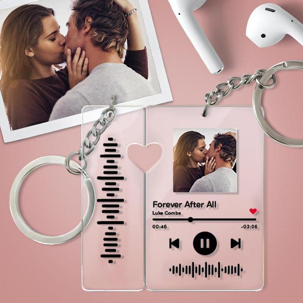 Custom Music Code Keychain Photo Keychain Gifts for Couple Heart Valentines Day Gifts