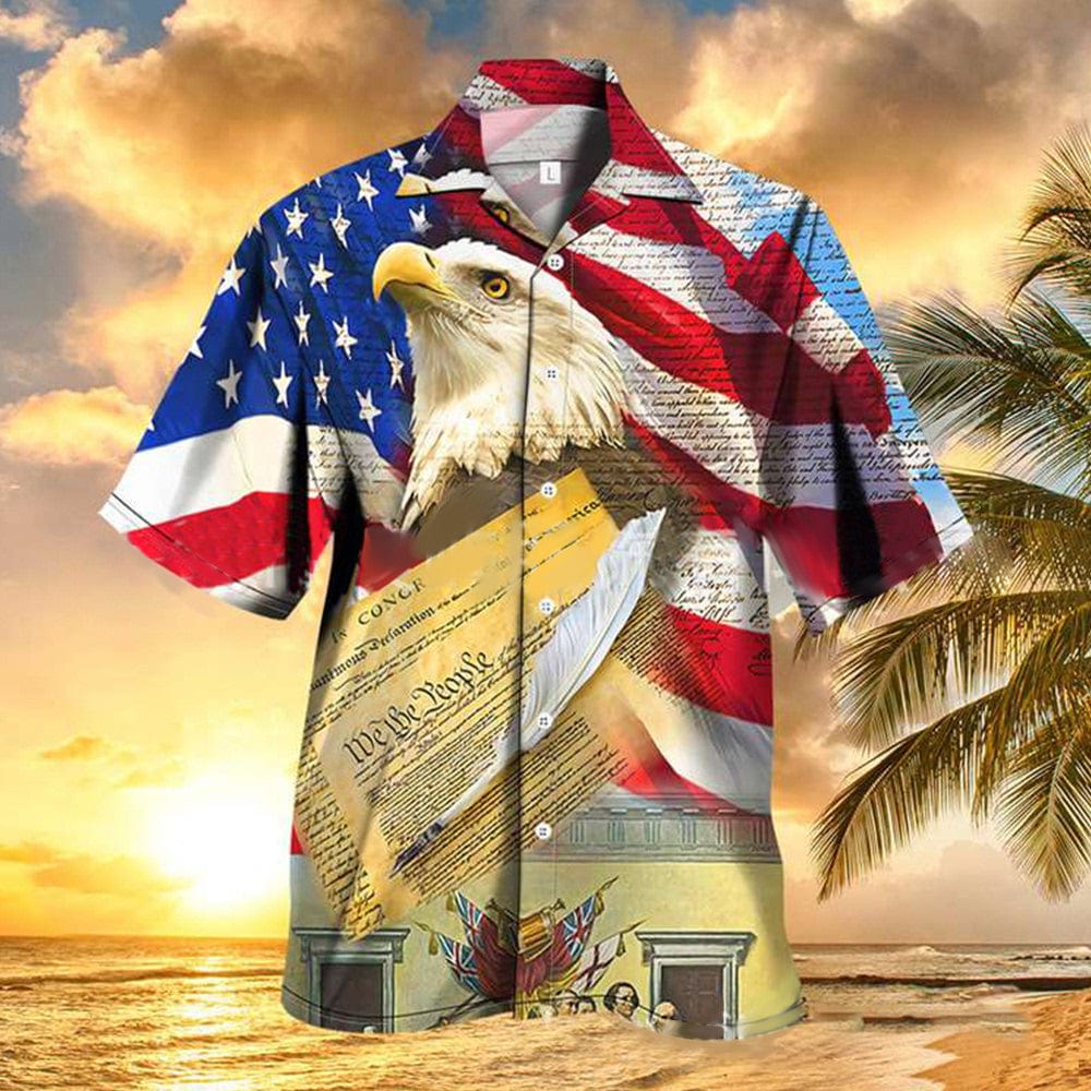 4th of July Men's Patriotic Hawaiian Shirt USA Flag Independence Day Shirts