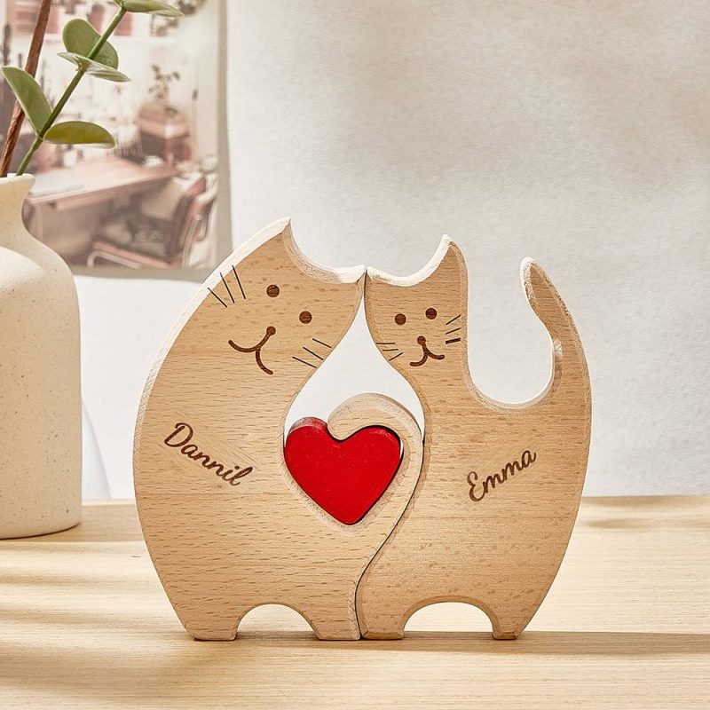 Personalized Wooden Cats Puzzle Custom Family Member Names Puzzle Home Decor Gifts