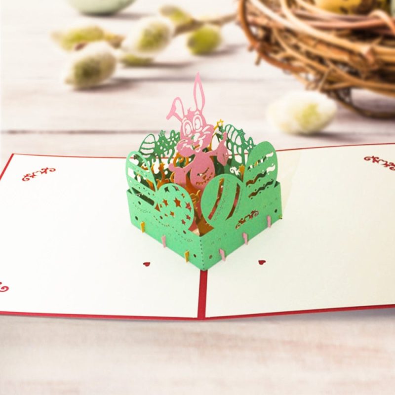 Easter Card Paper Cut Carved Hollow Rabbit 3D Pop Up Greeting Card
