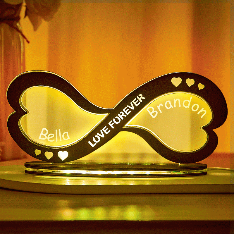Custom Couple Names Acrylic Lamp Home Decor Personalized Infinity Symbol Wooden Night Light Anniversary Gifts