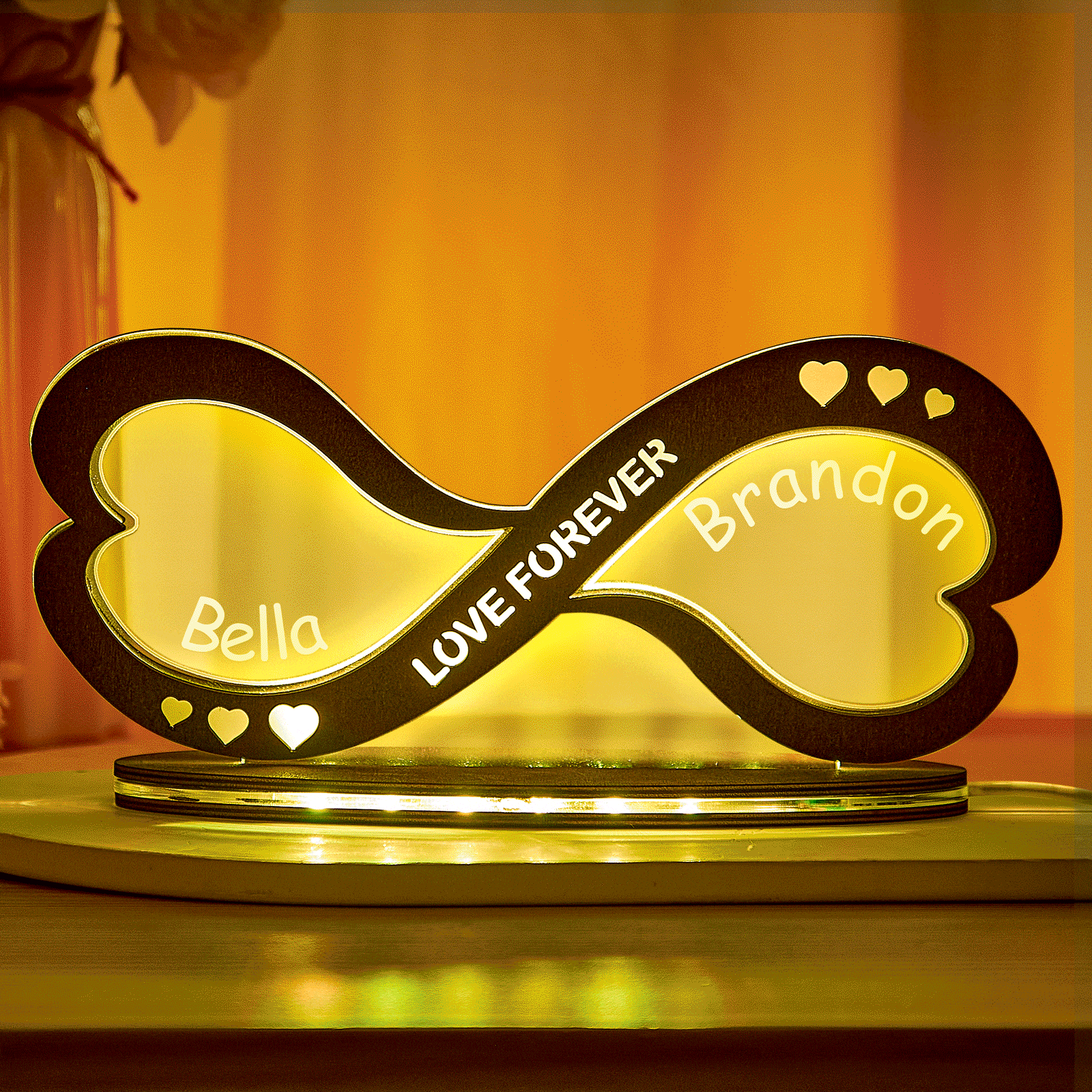 Custom Couple Names Acrylic Lamp Home Decor Personalized Infinity Symbol Wooden Night Light Anniversary Gifts