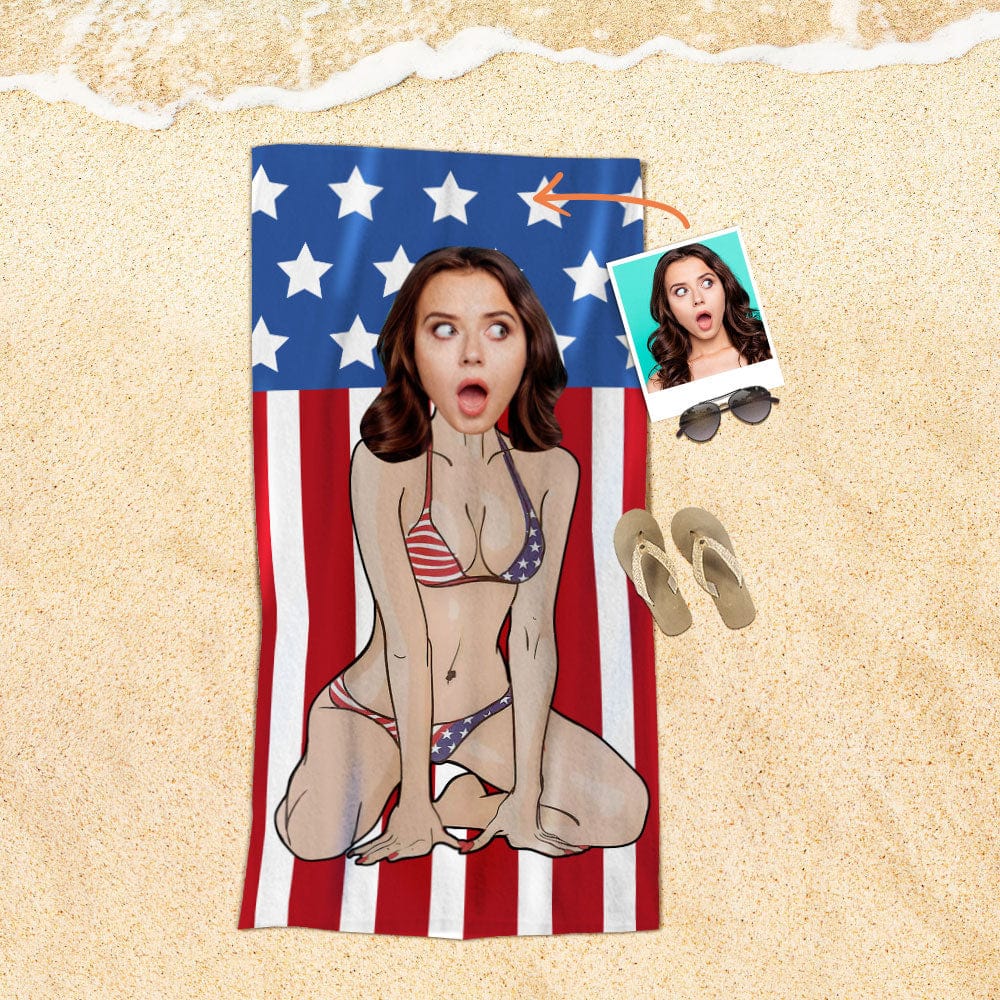 Custom Face Beach Towel Personalized Flag Swimsuit Lady Beach Towel Funny Gift for Summer - Image 2