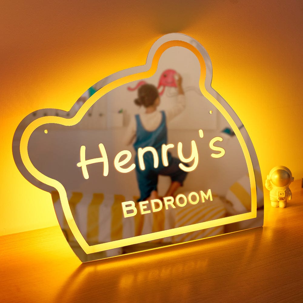 Custom Name Mirror Light Funny Children's Bedroom Bear Gift - Image 2