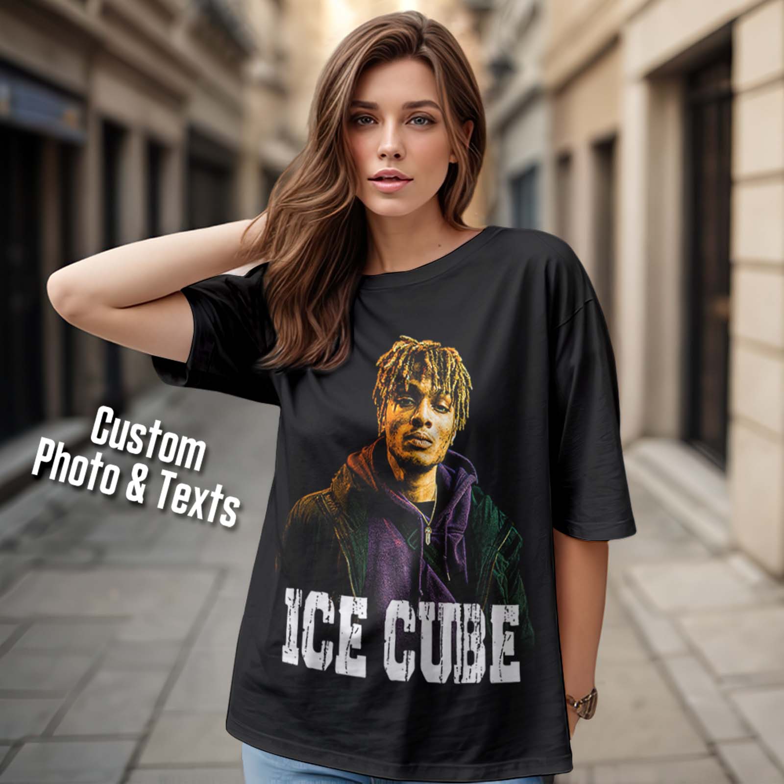 Custom Photo Vintage T-shirt Personalized Portrait Fashion Rap Tee with Name - Image 2