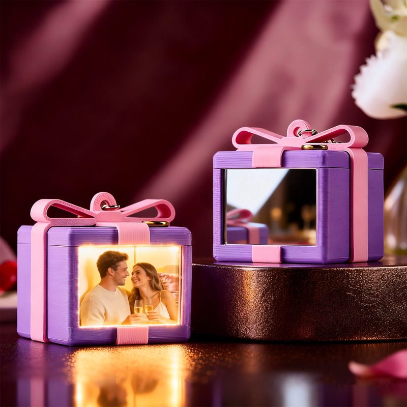 Custom Mirror Lamp Keychain Gift Box Shape Christmas Gift for Couple