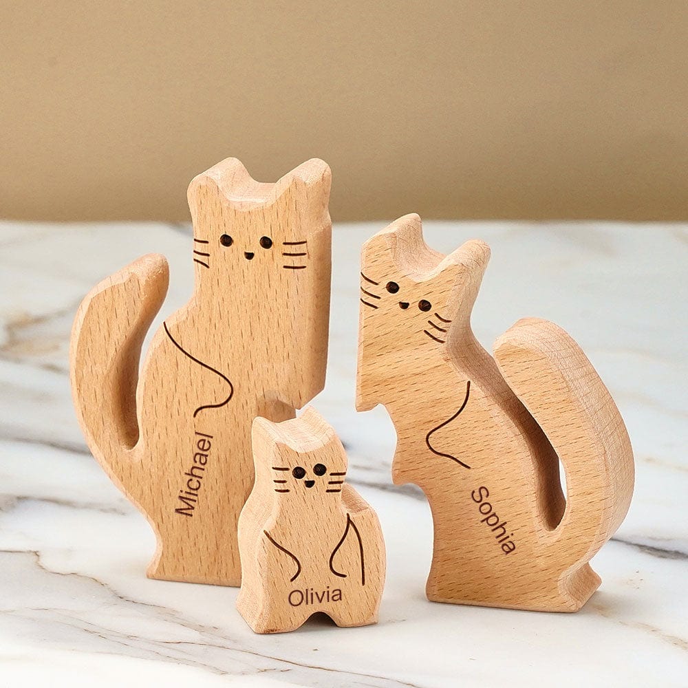 Valentine's Day Gifts Wooden Cats Family Custom Names Puzzle Home Decor - Image 2