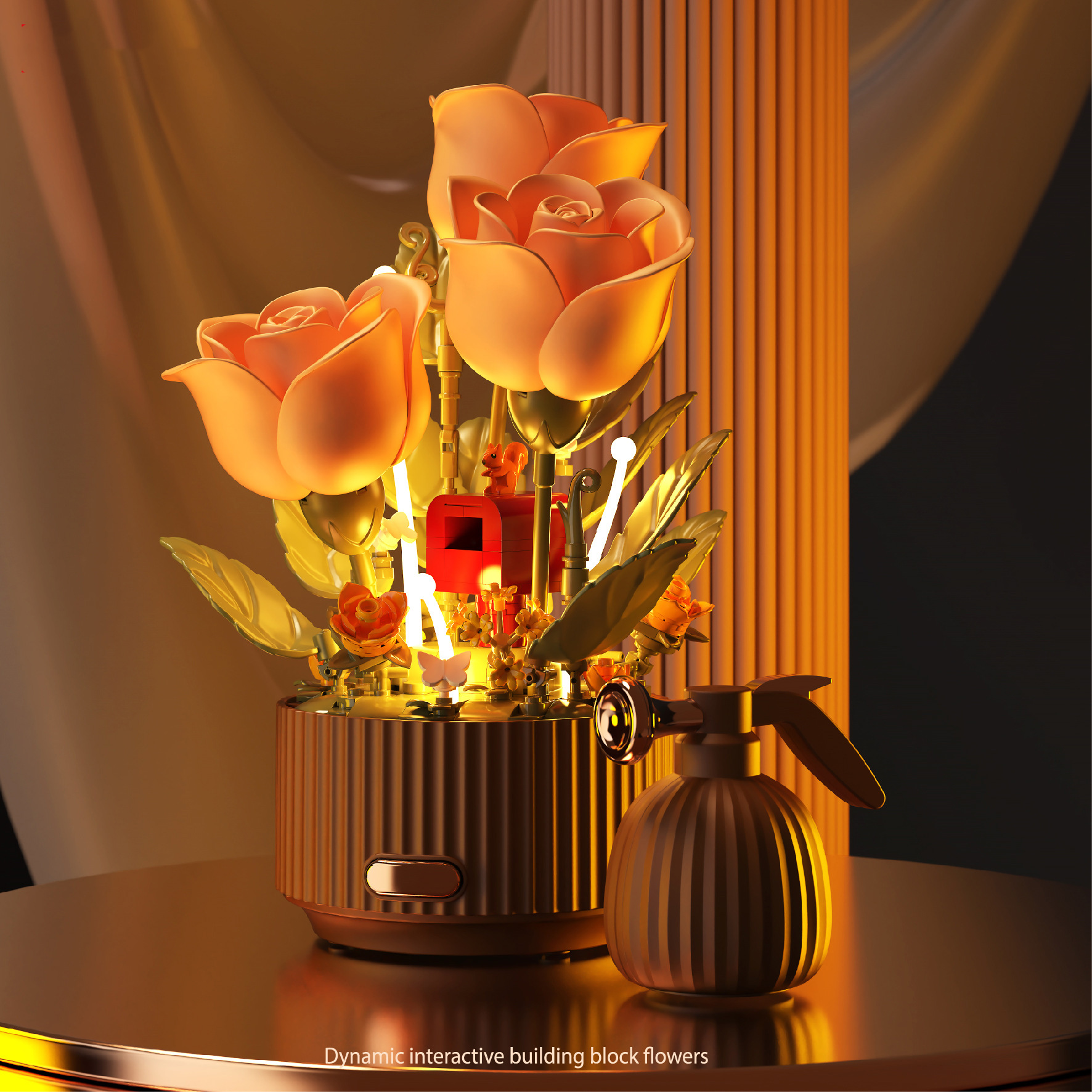 Dynamic Interactive Building Block Rose Lamp Watering Bloom Model Romantic Everlasting Flower Brick Decor DIY Rose Table Gift for Her - Image 2