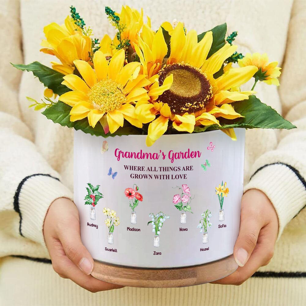 Custom Birth Flowers Pot Personalized Name Ceramic Plant Pot Mother's Day Gifts