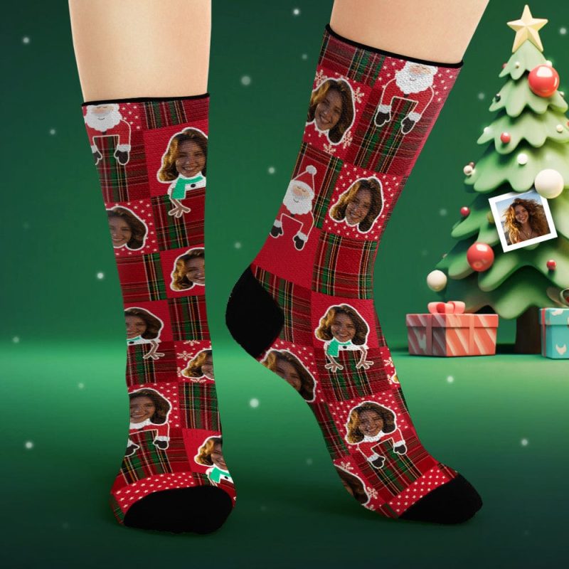 Custom Face Socks Personalized Photo Socks Santa Claus Snowman and Elk