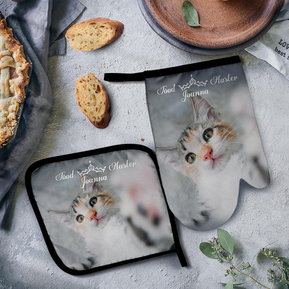 Custom Oven Mitts & Pot Holders Set Baking Set Kitchen Gift For Cat Lovers - Image 2