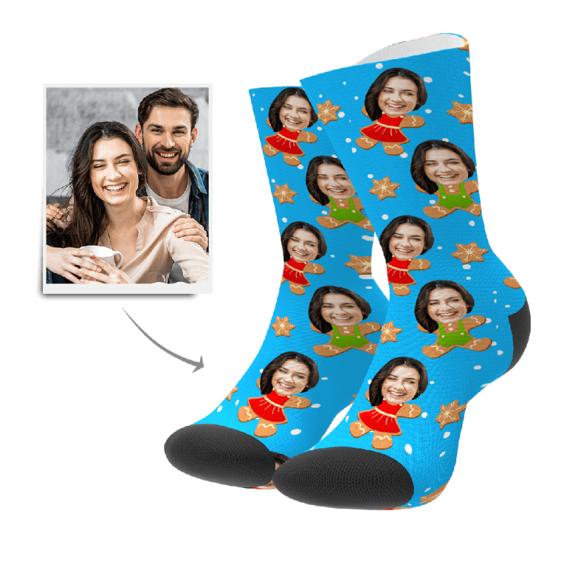 Thanksgiving Day Gift Custom Photo Socks Christmas Gift- Gingerbread