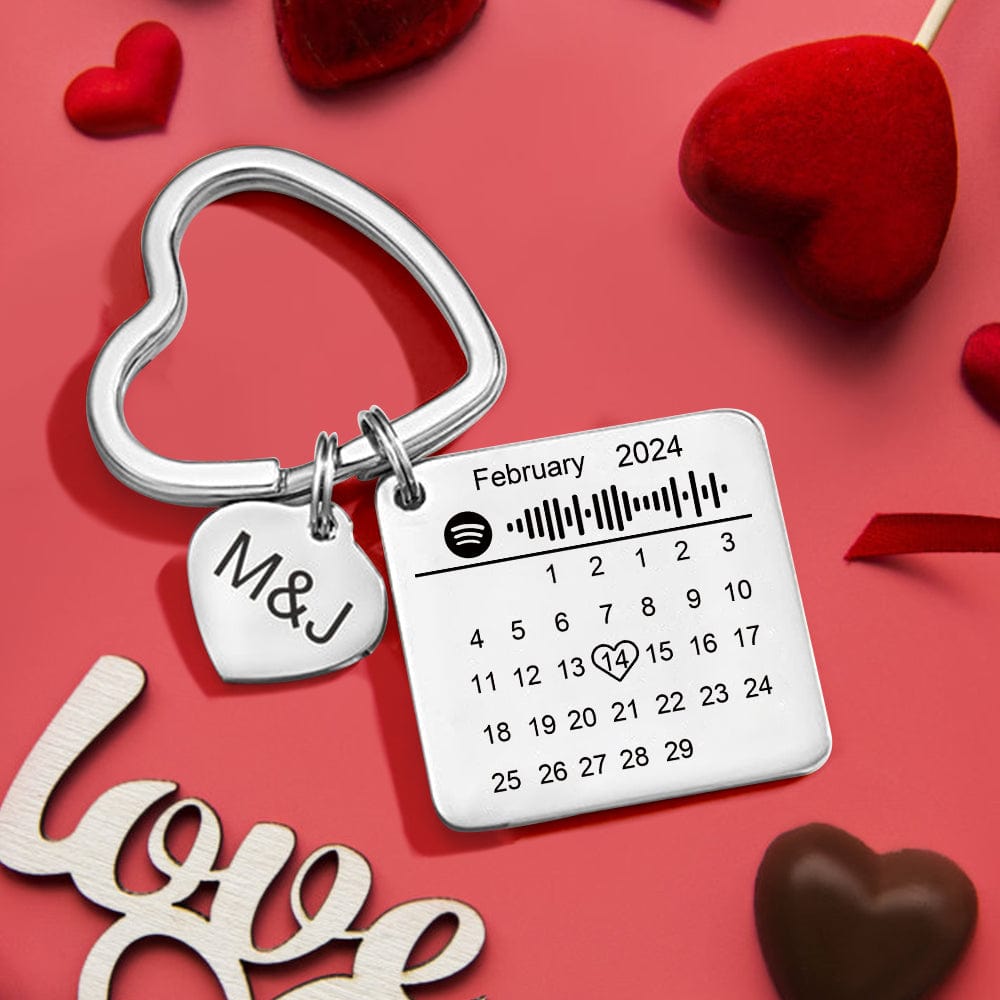 Custom Spotify Calendar Keychain Anniversary Gifts Custom Calendar Spotify Keychain Heart Shape Keychain Couple Gift