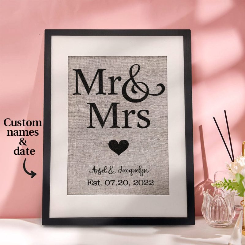 Personalized Wedding Sign Frame Mr and Mrs Decor Housewarming Anniversary Gift for Couples