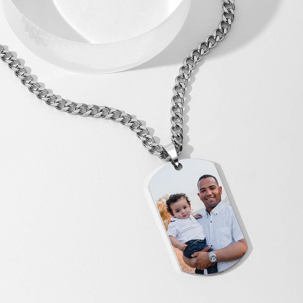 Personalised Photo Engraved Necklace Stainless Steel Gift for Dad - Image 2