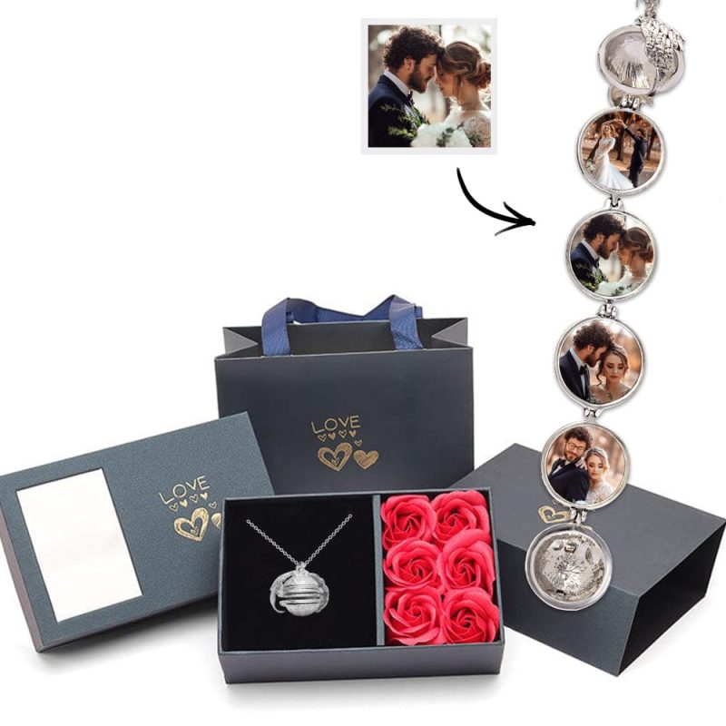Photo Necklace Pendant Locket Necklace Unique Necklace Gifts for Her with Flower Box