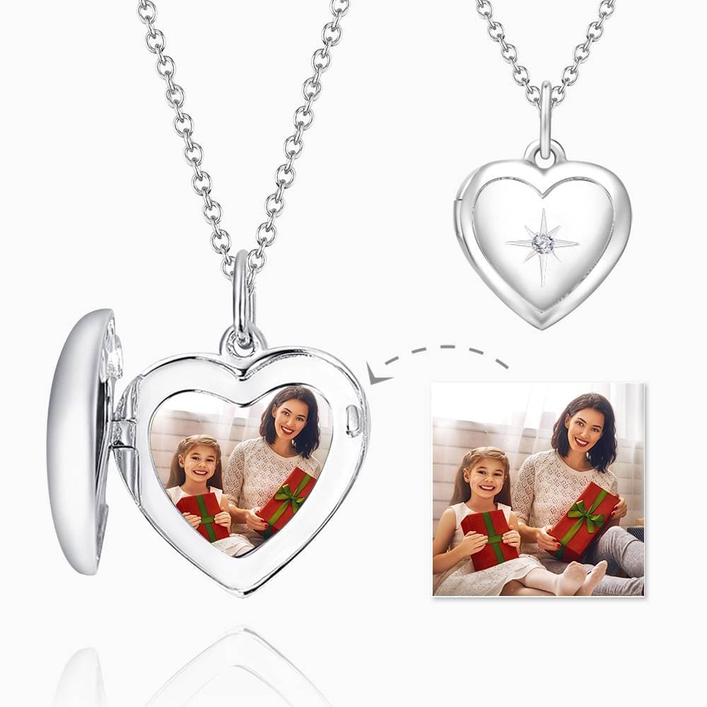 Photo Locket Necklace Gifts for Couple Platinum Plated Star Printing - Image 3