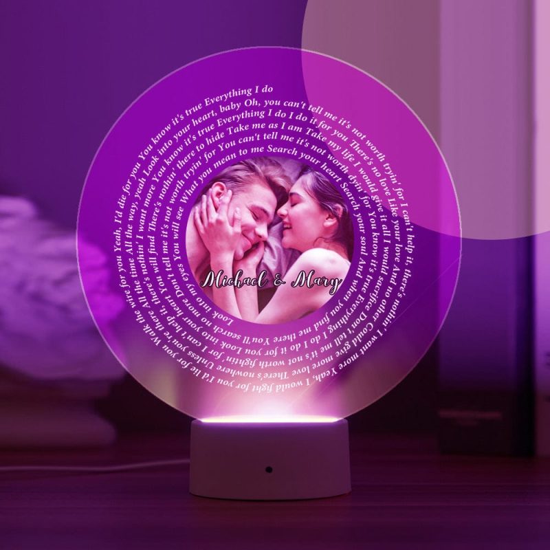 Custom Led Night Light Vinyl Record Shape Lyrics Night Light Gift For Couple