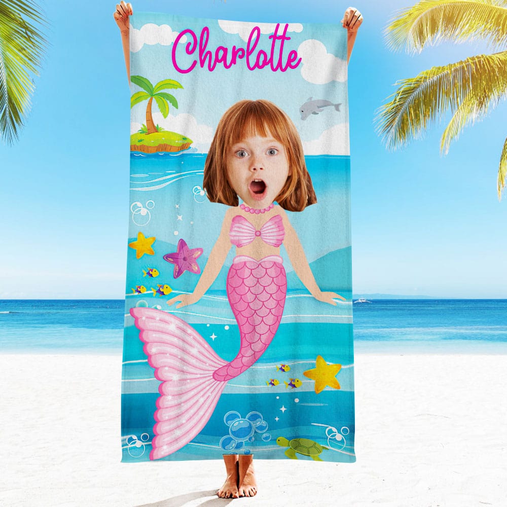 Custom Face Beach Towel Personalized Beach Towel Funny Gift for Kids - Image 2