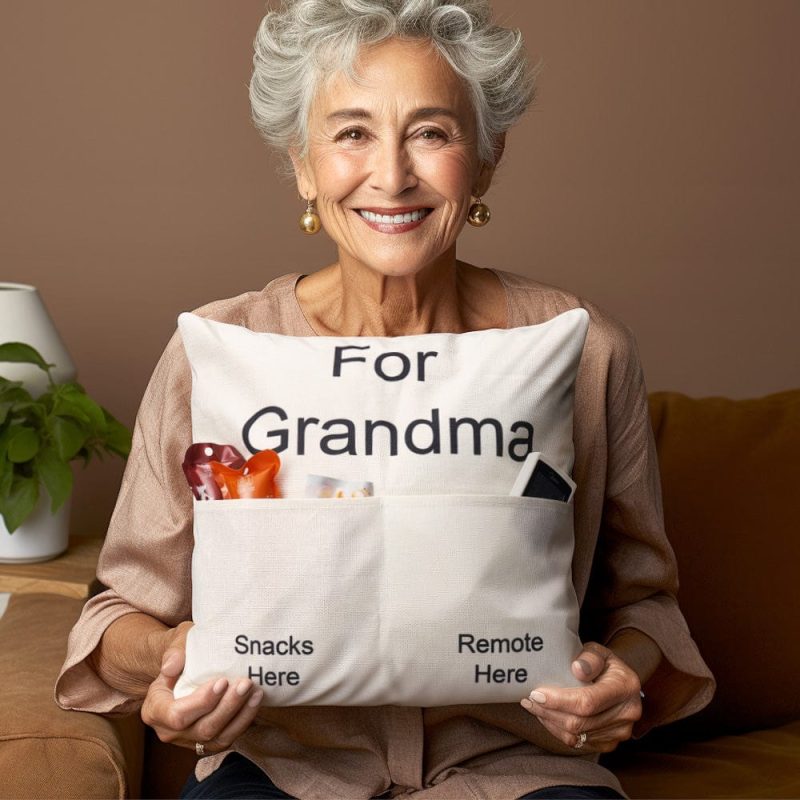 Custom Photo Pillow Case Remote Pocket Pillow Cover Personalized Text for Father, Grandpa, Grandma